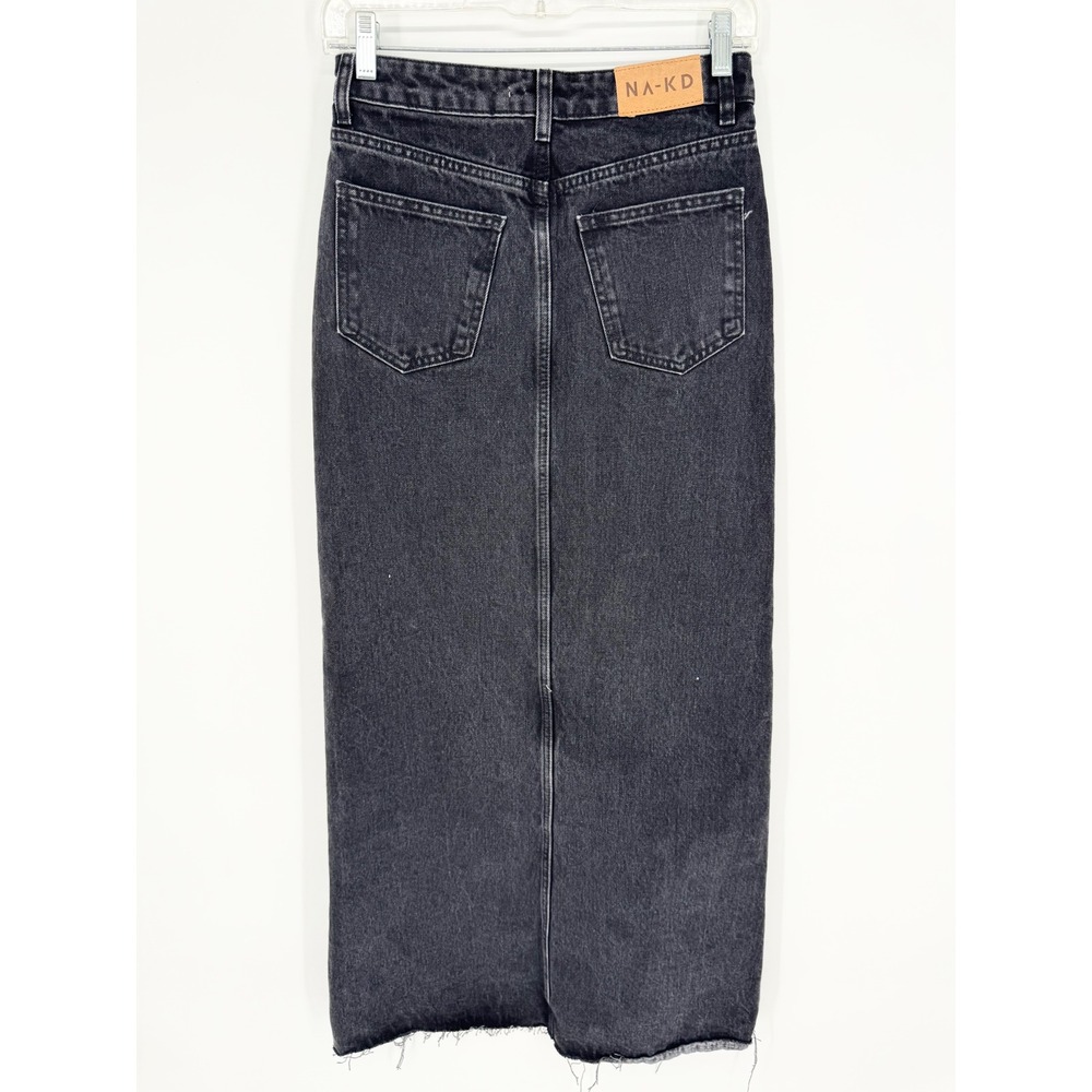 Na-Kd Denim Wide Denim Maxi Skirt Black Front Slit Size 32 (XS) Trendy Minimal - Picture 9 of 12